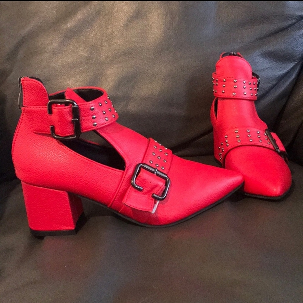 Red pointed toe booties